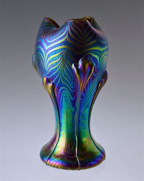 bohemian hand blown glass art nouveau style iridescent art glass vase ebay hand blown glass