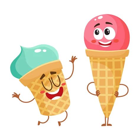 Strawberry Ice Cream Character In Wafer Cone With Smiling Face Stock