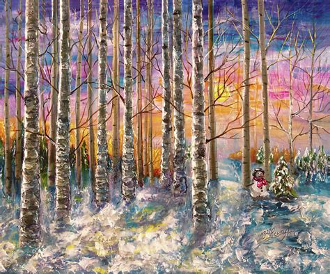 Dylans Snowman Winter Sunset Landscape Impressionistic