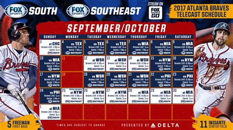 The braves just moved into their new beautiful home named suntrust park in 2017, and they intend to continue building a young and talented core that will compete for al east titles for years to come, akin to their glory days of the 1990s. Atlanta Braves TV Schedule: September/October | FOX Sports