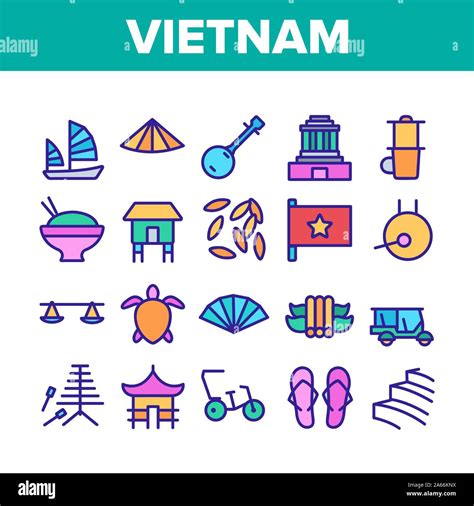 Vietnam Collection Traditional Icons Set Vector Stock Vector Image