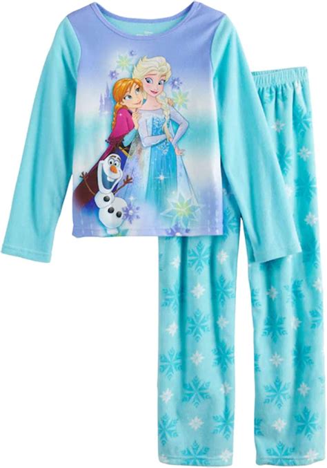 Disney Girls Frozen Elsa 2 Piece Fleece Pajama Set Blue Medium