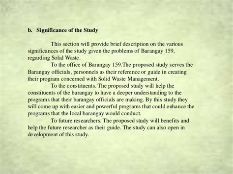 It also refers to the meaning of something. Waste Management Research - City University of Pasay (BPG)