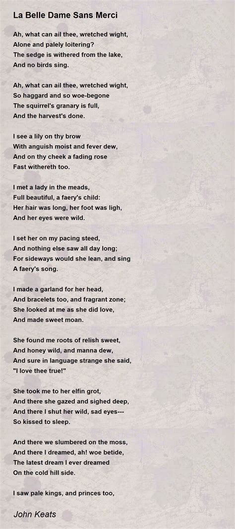 La Belle Dame Sans Merci Poem By John Keats Poem Hunter