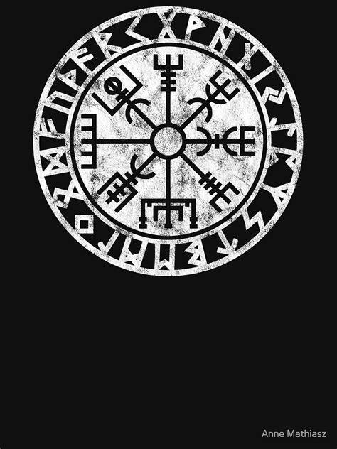Vintage Vegvisir Symbol Futhark Runes Viking Compass Norse