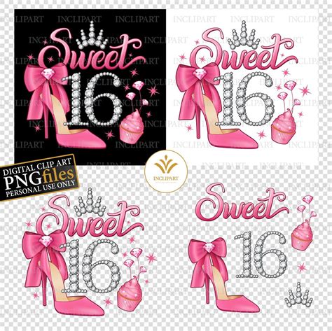 Sweet 16 Digital Png  Files 16th Birthday Clip Art Diy Etsy