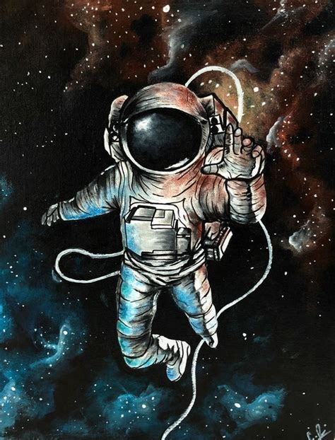 Astronaut Painting Astronaut Art Space Painting Space T Etsy