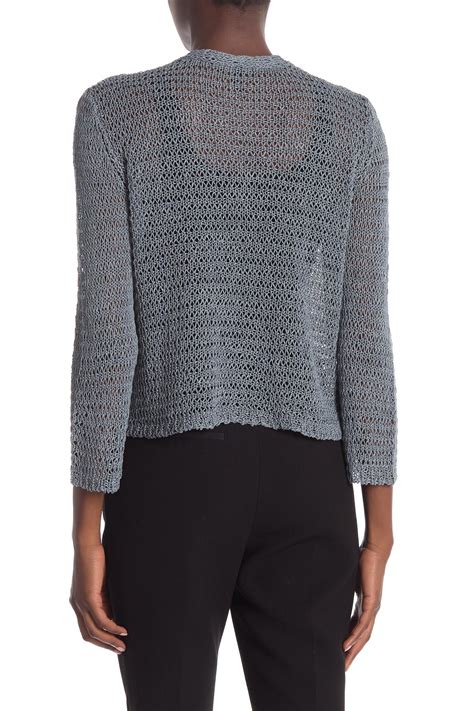 Lyst Eileen Fisher Cropped Linen Blend Cardigan In Gray