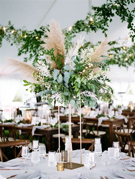 Rustic Tall Centerpiece With Greenery And Pampas Grass Greenery