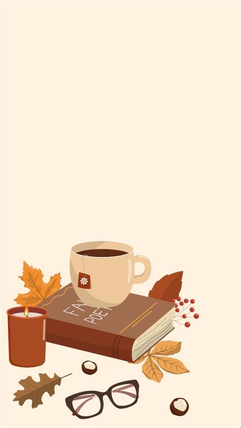 A Cup Of Coffee Book And Glasses On A Table With Autumn Leaves Around It