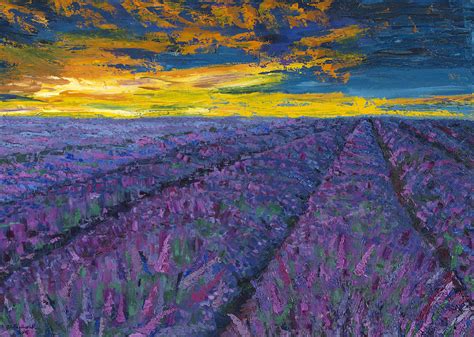 Lavender Fields At Sunset Painting By Paula Formanek