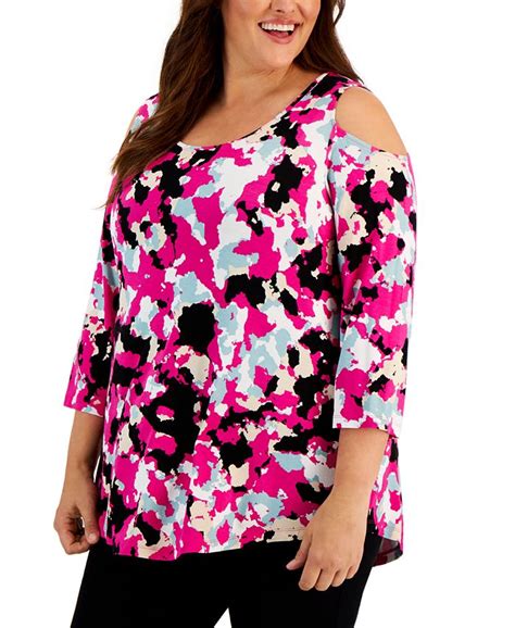 Jm Collection Plus Size Printed Cold Shoulder Top Created For Macys Macys