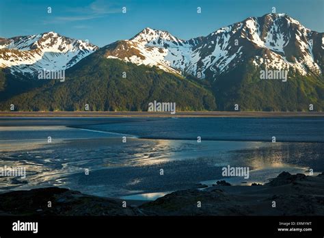 Tidal Bore Across Turnagain Arm Of Cook Inlet Chugach Mountains In The