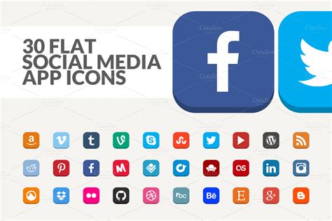 30 Flat Social Media App Icons ~ Icons On Creative Market