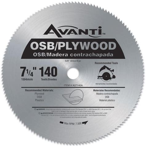 Avanti 7 14 In X 140 Tooth Osbplywood Circular Saw Blade A07140a