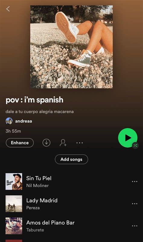An Iphone Screen Showing The Music Players Playlist For Spanish And