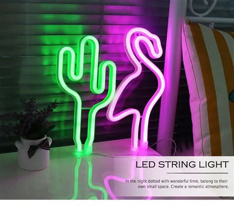 Led Neon Sign Night Lights Cactus Flamingos Unique Design Soft Light Wall Decor Lamp Neon Sign