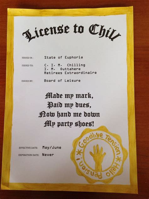 License To Chill Retirement Pension Print And Use Gold Paint