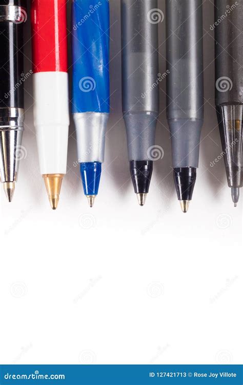 Assorted Ballpoint Pens In White Background Stock Image Image Of
