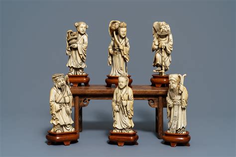 Six Chinese Carved Ivory Figures Of Immortals 19th C Rob Michiels