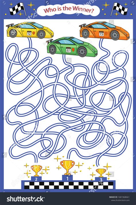Children Maze Racing Cars Labyrinth Game เวกเตอร์สต็อก ปลอดค่า