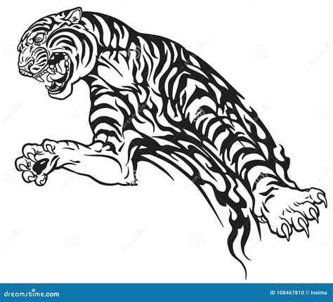 Tiger In The Jump Tribal Tattoo Stock Vector Illustration Of Mascot
