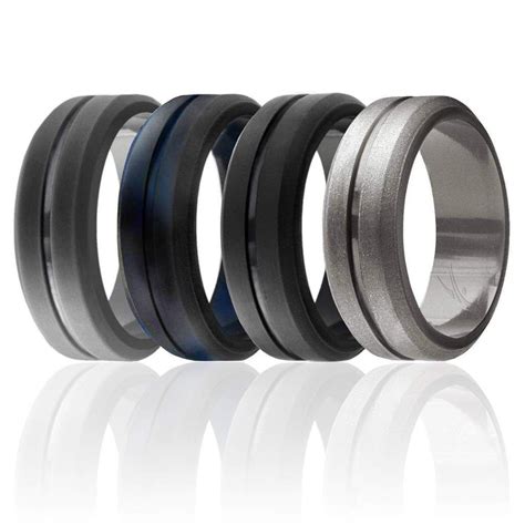 4 Pack Silicone Ring For Men Engraved Middle Line Rubber Wedding