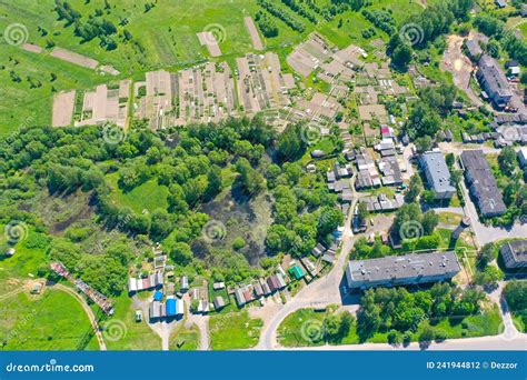 Aerial View Of Beautiful Village In Summer Countryside Rundling Is A
