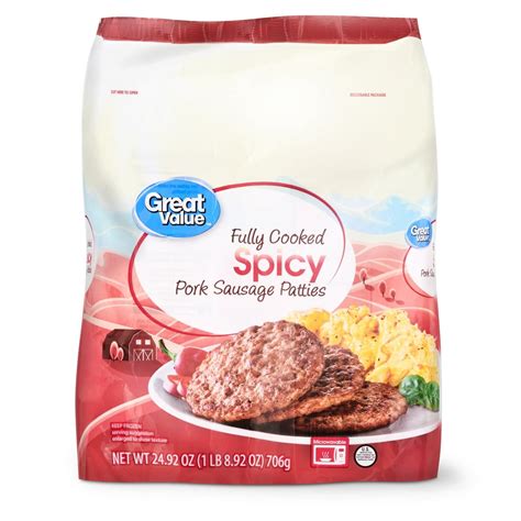 Great Value Fully Cooked Spicy Pork Sausage Patties 2492 Oz Walmart
