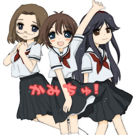 Safebooru Blue Eyes Brown Eyes Brown Hair Chibi Glasses Hitotsubashi Yurie Kamichu Long Hair