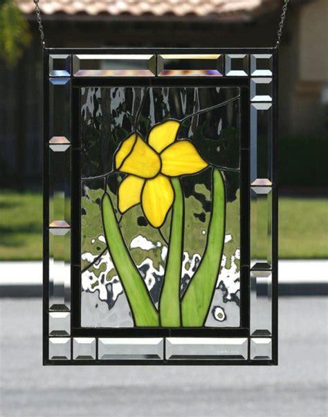 Stained Glass Spring Daffodil Large Contemporary Stain Glass Etsy