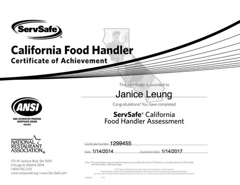 I currently hold a valid manager's food safety certification. Certifications - Janice Leung's Dietetic Professional ...