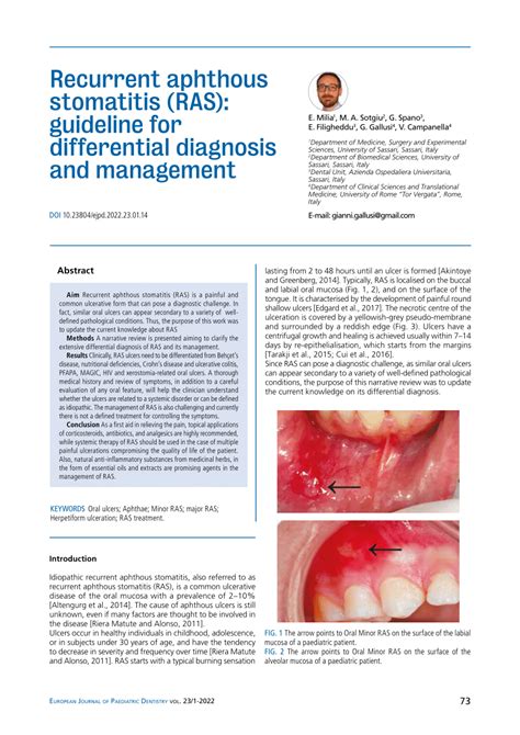 Pdf Recurrent Aphthous Stomatitis Ras Guideline For Differential