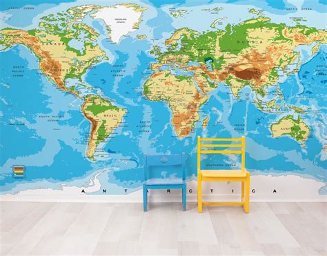 Large Blue World Map Wall Mural 6134