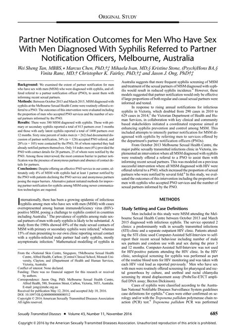 Pdf Partner Notification Outcomes For Men Who Have Sex With Men Diagnosed With Syphilis