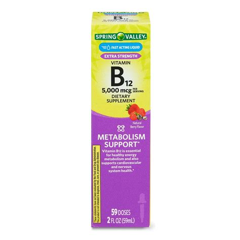 Spring Valley Liquid Vitamin B12 5000mcg Metabolism Supplement Berry