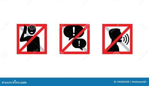 No Phone Talking Silence Please Keep Quiet Set Stock Vector