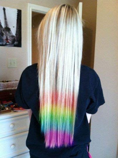 Long Blonde Hair With Rainbow Dip Dye Hair Pinterest