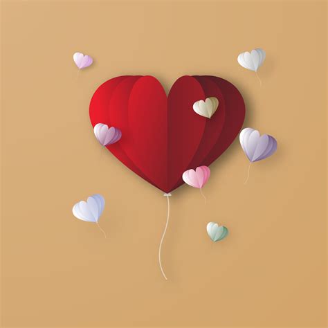 Red heart balloon digital papercraft graphic design background ...