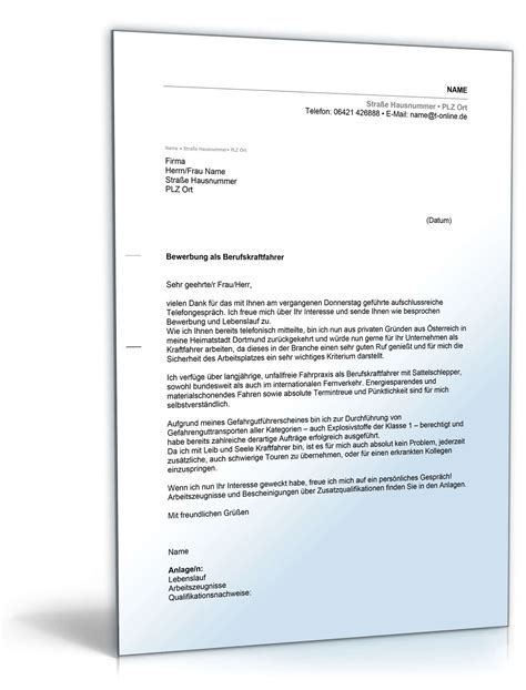 Anschreiben Bewerbung Berufskraftfahrer | Muster zum Download