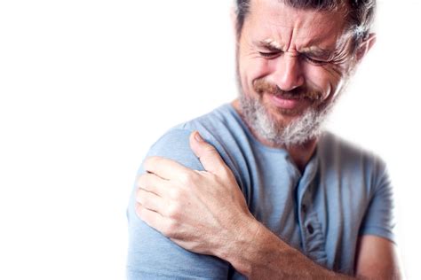 Man Feels Strong Shoulder Pain Isolated People Healthcare And