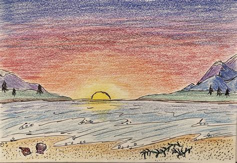Sunset Drawing Pencil Aceo Original Drawing Sunset Beach Ocean Summer