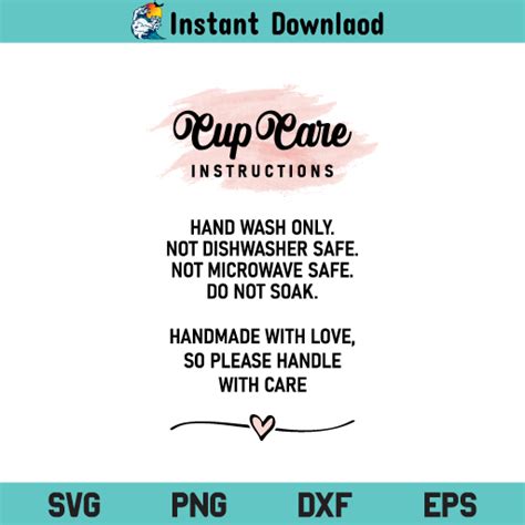 Cup Care Instructions Svg
