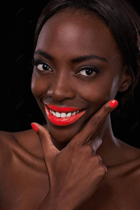 Attractive African Womans Bright Red Lips Draw Attention Photo