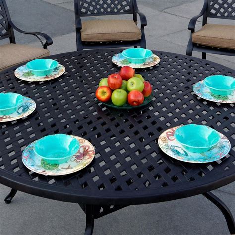 Nassau 7 Piece Cast Aluminum Patio Dining Set W 60 Inch Round Table