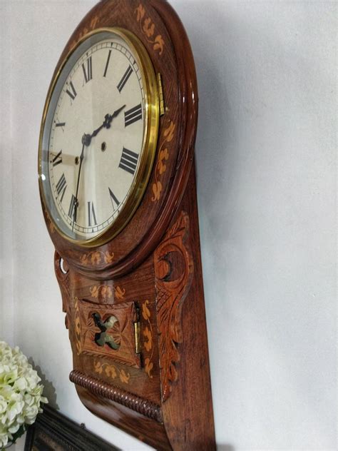 Late 19th Century Victorian Inlaid American Wall Clock By New Haven