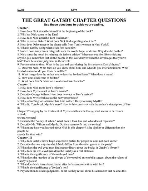 The Great Gatsby Chapter Questions 1 9