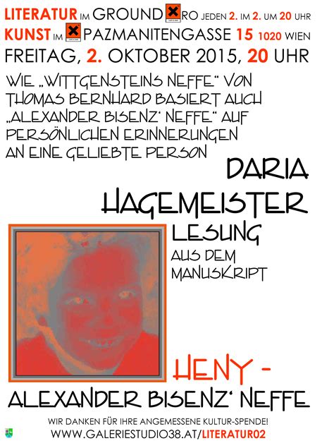 Askart lists alexander bisenz in 0 of its research essays. Daria HAGEMEISTER: HENY - Alexander Bisenz' Neffe. Lesung ...