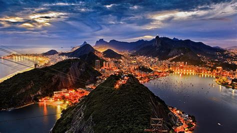 Desktop Wallpaper Rio De Janeiro Night City Mountains