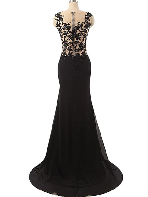 Black Prom Dressesblack Sheath Scoop Floor Length Chiffon Prom Dresses